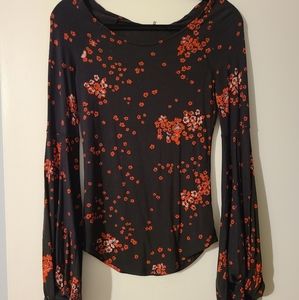 Free People floral balloon sleeves long sleeve top